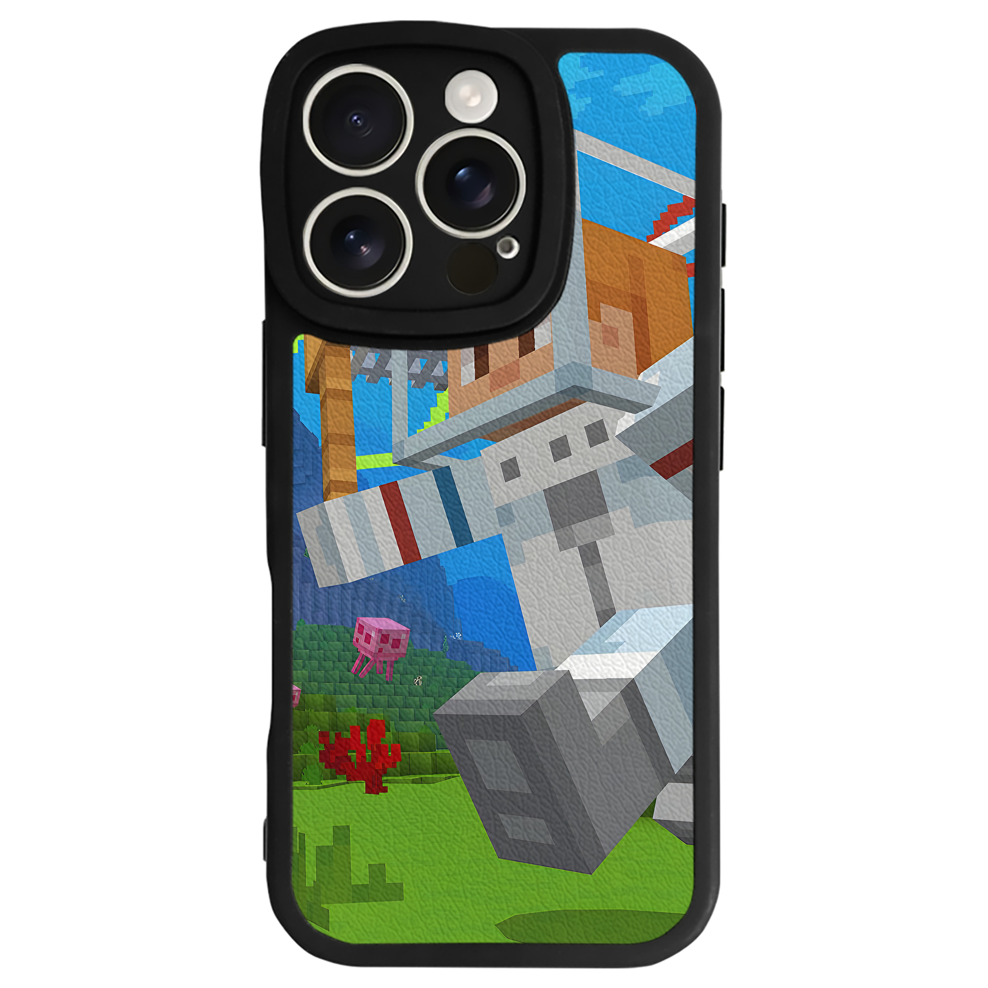 （画像用） マインクラフト ブロックの世界 Minecraft MC Block world 【iPhone 16シリーズ対応】シリコンスマホケース（レザー調） 材質：シリコン